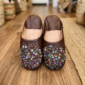 Mules pour femmes en cuir véritable perlé avec motif floral multicolore, bout pointu, souples, pour l'intérieur, printemps, toutes saisons - Product Image 1