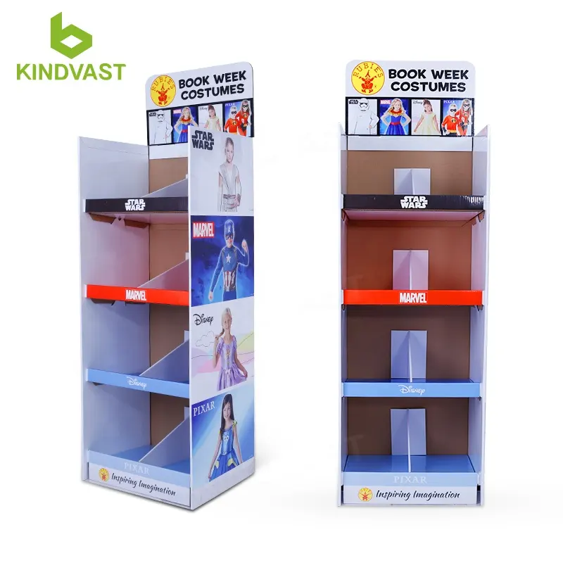 Espositori per libri in cartone personalizzati a 4 livelli di vendita diretta in fabbrica per campioni gratuiti al dettaglio di negozi di giocattoli!