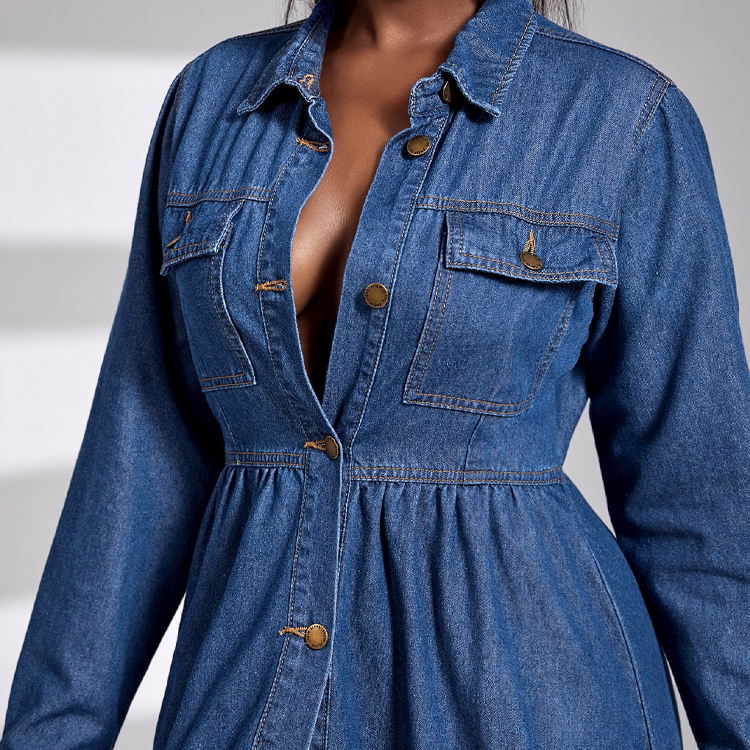 christmas dinner dress ideas Ruffle Sleeve Denim Dress – Wild Junkie main image 0
