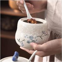 Sucrier en céramique avec couvercle 13.5 oz Épice en céramique Salière Sucrier Pot d'assaisonnement Ensemble pour cuisine Passe au lave-vaisselle