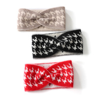 Fournisseur d'accessoires de mode : Bandeau cache-oreilles en cachemire de Mongolie premium, motif pied-de-poule, tricot torsadé