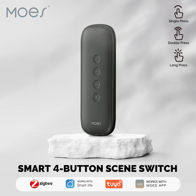 Tuya ZigBee Smart Button – 4-Gang Wireless Scene Switch For Home Assistant, Create Custom Scenes, Wall Mount Or Remote, CR2430 Battery