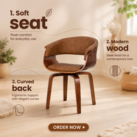Chaise de salle à manger pivotante HR-6017C avec pieds en contreplaqué, chaise de salle à manger moderne marron avec pieds en contreplaqué pour salle à manger