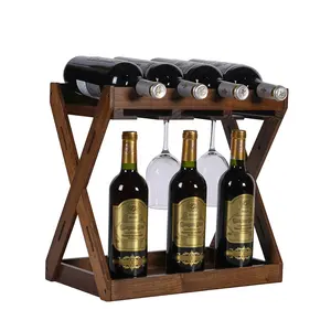 Rak Anggur Bambu dan Kayu. Dengan Stoples Anggur, Botol Anggur dan Pemegang Kaca