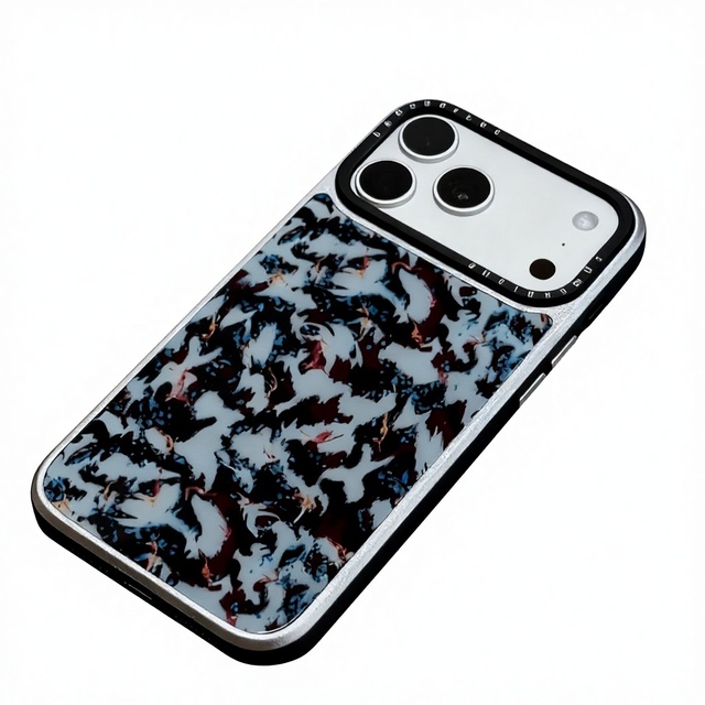 A9 Light Luxury Technology Style IPhone17 Pro Texped Glass Phone Case Silver Black Color Contrast High Value Art Shockproof