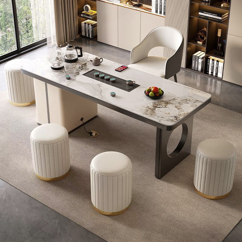 1 stone slab tea table, 1 space chair, and 4 round stools