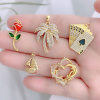 Pendentif Micro Pavé Zircon Palmier Rose Bateau Cœur Plaqué Or Breloques Arbre à Coco Bijoux Tendance