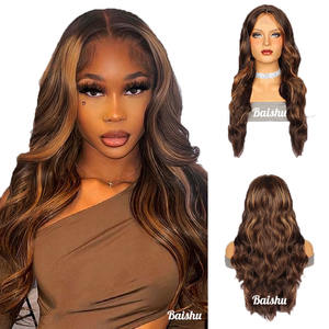 Perruques pour femmes à dentelle HD, longues et bouclées, avec raie au milieu et mèches brunes, styles brésiliens et vietnamiens, vente en gros d'usine - Offre Spéciale - Product Image 1