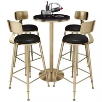 Table de bar en métal doré robuste de qualité supérieure et 4 tabourets rembourrés blancs pour salon et chambre à coucher, design chic et fonctionnel