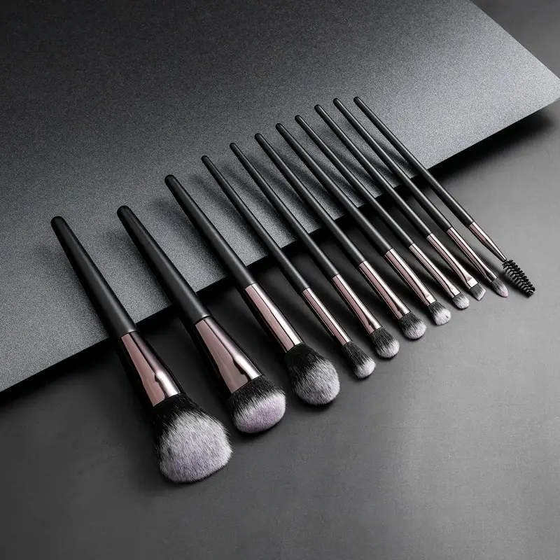 Cosmetic brush sets wholesales luxury makeup brush set black 11 pieces make up brush for foundation and eyes