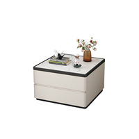 Table basse extensible de luxe en bois avec plateau en pierre frittée, 2 tiroirs, écologique, durable, blanche, mobilier moderne pour chambre à coucher