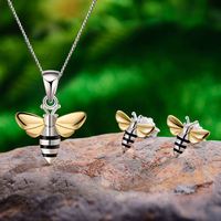 Ensembles de bijoux de mode plaqué or 18 carats 925 argent abeille Design Unique pendentifs collier anneaux boucles d'oreilles pour les femmes mariage