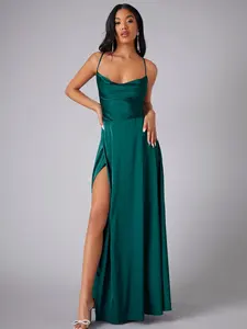 Elegantes Damen-Kartunshals Kreuzrücken rückenfrei Split-Wrap Maxi-Satin-Hose Ballkleid