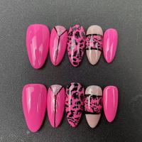 Pabrik Kuku Buatan Tangan Berkualitas Tinggi Grosir Bentuk Almond Warna Pink Gaya Cetak Keren Dapat Digunakan Kembali