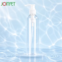 En stock, flacon pompe transparent en PET de 250 ml avec pompe distributrice blanche pour shampoing, gel douche et nettoyant, emballage cosmétique