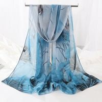 Hijab en polyester à imprimé floral Art Lotus, léger, aspect mousseline, foulard pour femmes musulmanes, pour un usage quotidien