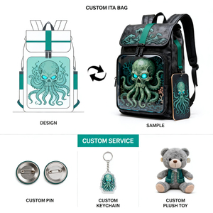 Sac à dos Ita en PU personnalisé avec motif crâne de pieuvre, étanche, fermeture éclair, forme carrée, pour exposition de badges et charms Comic Con - Product Image 2