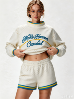 Sweat-shirt à col montant pour femme, automne-hiver, longueur allongée, logo brodé personnalisé, haut pour femme