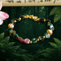 Bracelet unisexe religieux plaqué or 18 carats avec perles de tourmaline de couleur irrégulière – Collection Cadeau Tendance – Offre Spéciale