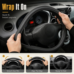 Housse de volant universelle pour voiture, 15 pouces, aspect cuir noir, cousue, antidérapante, protection, livraison directe UE, stock Pologne - Product Image 5