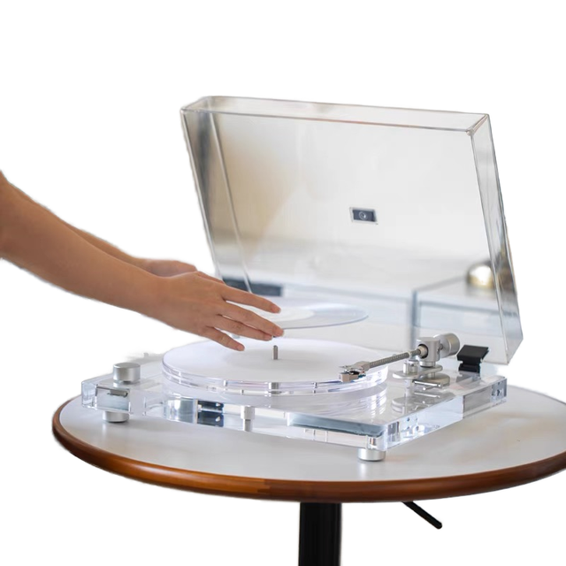 New Model Adjustable Tonearm with BT/RCA/Optic Access Clear Acrylic Body on Moving Magnetic Cartridge Record Player