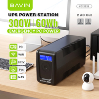 BAVIN 300W 500VA 60Wh Afficheur LCD portable 2 prises universelles AC 220V Régulateur de tension automatique Alimentation UPS pour la maison et le bureau
