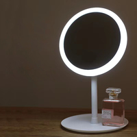 Miroir de Maquillage LED Minimaliste Moderne avec Anneau Lumineux Frontal et Commande Tactile, Support Métallique pour Chambre à Coucher, Coiffeuse, Salle de Maquillage - Vente en Gros