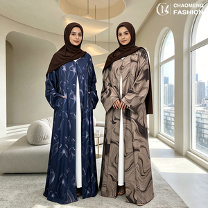 Popular Printed Open Abaya Muslim Women Modest Long Sleeve Abaya Dubai Style Kaftan with <b>Pockets</b> 1498# - Product Image 1
