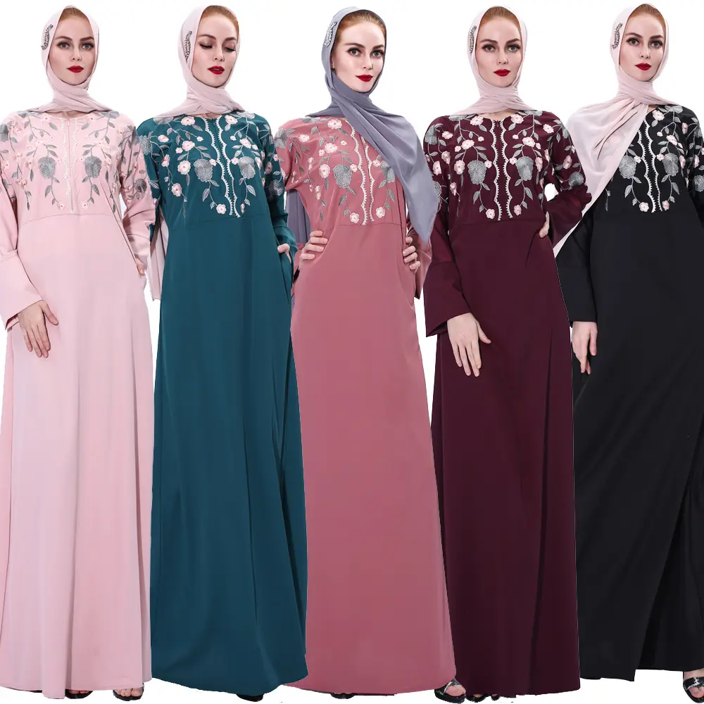 Custom Islamic national dress robe women's bridal gown long sleeve embroidered conservative wedding dress plain dress