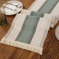 Chemin de table carré de luxe personnalisable, style simple, durable, tissé, rayé multicolore, anti-poussière, avec pompons, pour la maison et l'hôtellerie