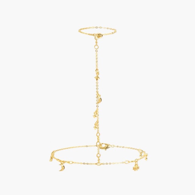 DiamondX Elegant 18K Solid Gold Hand Chain Bracelet Connected Finger Ring Delicate Boho Hand Harness Jewelry