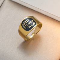 Bague Ajustable en Acier Inoxydable Plaqué avec Sceau du Prophète Muhammad, Calligraphie Arabe, Étanche, pour Hommes - Vente en Gros de Bijoux Islamiques