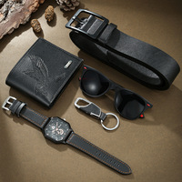HBC Ensemble Cadeau d'Affaires de Luxe 5 Pièces pour Homme : Montre, Ceinture, Portefeuille, Porte-clés et Lunettes – Nouvelle Collection à Succès