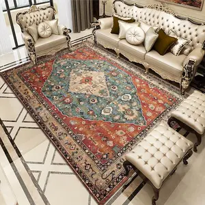 American Retro Red Oriental, Persian Traditional Living Room Area Rug Colorful Floral Vintage Distressed Turkish Ethnic Carpet/