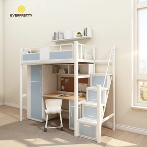 Lit superposé loft moderne de stockage pour étudiants avec bureau et chaise cadre en métal pour les employés de l'école et les étudiants utilisation dortoir - Product Image 1
