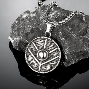 yunnique Nordic Shield Pendant Necklace Stainless Steel <b>60cm</b> Men's Fashion Jewelry Geometric Design Round Shape - Product Image 1