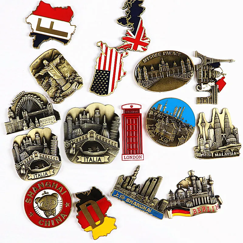 फ्रिज मैग्नेट सजावटी स्मृति चिन्ह फ्रांस ब्रिटेन जर्मनी संयुक्त राज्य अमेरिका न्यूयॉर्क भारत धातु स्मारिका फ्रिज चुंबक