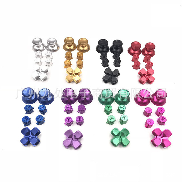Metal Bullet Buttons ABXY Buttons + Thumbsticks Thumb Grip and Chrome D-pad for Sony PS4 DualShock 4 Controller Mod Kit