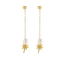 Nouvelles Boucles d'oreilles européennes pour femmes, transfrontalières, de luxe léger et haut de gamme, vintage, en fer électroplaqué, avec perle, longue pampille et étoile