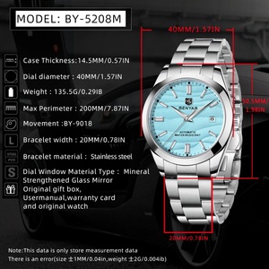 BENYAR 2024 New 40MM Desert Texture Luxury Men's Night Light Stainless Steel Men's <b>Automatic</b> Mechanical Watches BY-5208 Reloj - Product Image 2