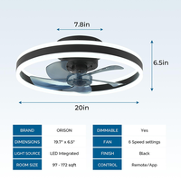 Ventilateur de plafond LED élégant de 19,7 pouces avec 6 vitesses, télécommande intelligente, variateur d'intensité, pour la maison, la chambre à coucher, l'hôtel