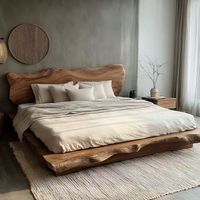 Lit double en bois de chêne massif style Wabi-sabi pour chambre principale, lit tatami pour hôtel, villa, mariage, écologique et durable, simple