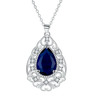 Gran oferta 2025, joyería de filigrana Vintage en tonos plateados de alta calidad, collar con colgante de cristal azul en forma de lágrima para un aspecto elegante - Product Image 1