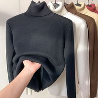 Pull-over col roulé en velours pour femme PASUXI 2026, chaud et doublé polaire, coupe ajustée, tricot basique, mode hiver