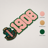 Écusson brodé en chenille personnalisé rose et vert à lettrage diagonal, motif badge appliqué, à coudre
