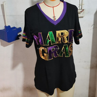 T-shirt à manches courtes à sequins pour femme, motif Fleur de Lys, pour le Mardi Gras et la Mardi Gras des Mardi gras, vêtement de déguisement