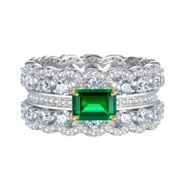 Offres Spéciales S925 Bijoux en argent sterling Bague en diamant vert pour femme Bague géométrique de luxe