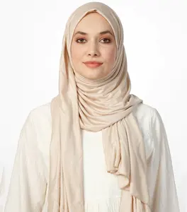 Combed Cotton Plain color Pinless Shaw babyseam stitch bamboo jersey hijab for muslim women dailywear high quality scarf