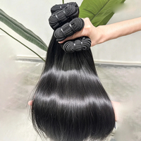 Extensiones de Cabello Humano Liso 12A, Paquetes de Cabello Humano Virgen con Doble Trama, 100% Sin Procesar, Liso Natural, 28 Pulgadas, Color Negro