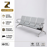 Banc d'attente aéroportuaire 4 places en acier laminé à froid avec assise perforée et accoudoirs chromés, chaise publique pour cliniques et hôpitaux, commande en gros OEM